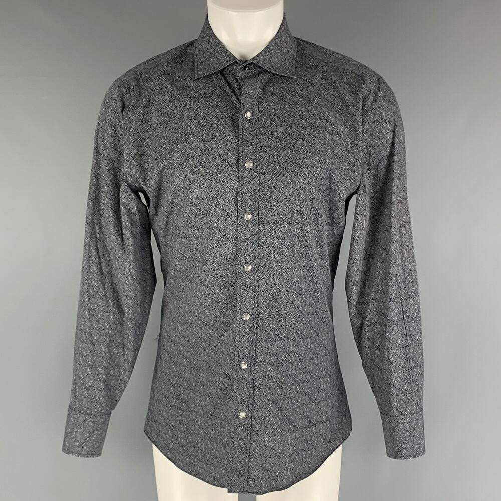 J.HILBURN Size S Navy White Paisley Slim Fit Long Sleeve Shirt